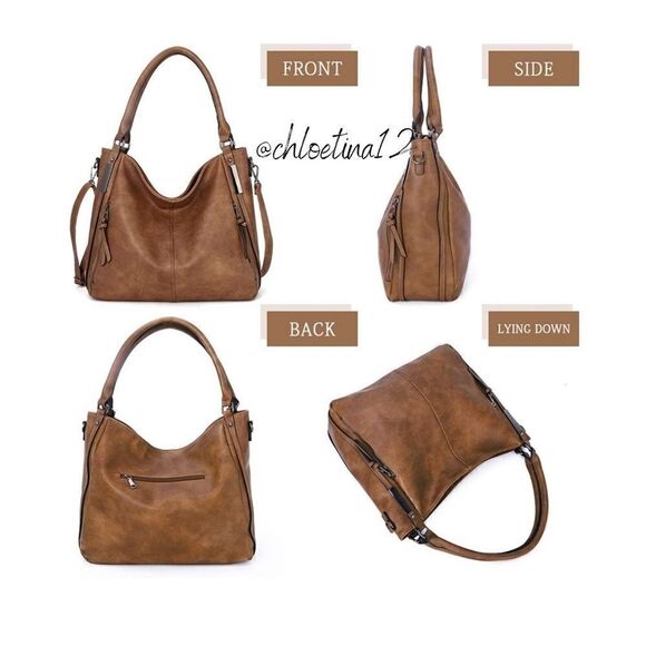 Women Brown PU Leather Hobo Tote Bag Leather Handbag - Picture 5 of 6